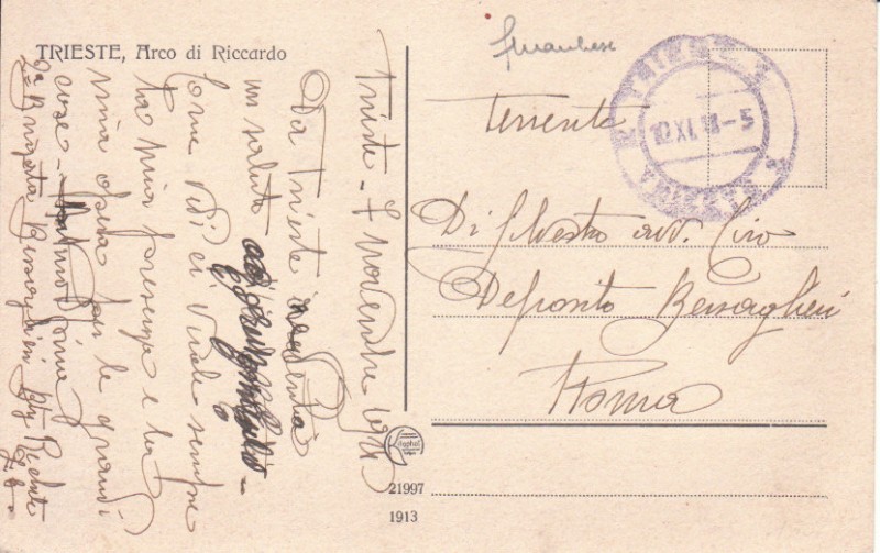 1918.11 - 10.11.18  Cartolina con affrancata annullo austriaco TRIEST TRIESTE 10.11.18 x Roma..jpg