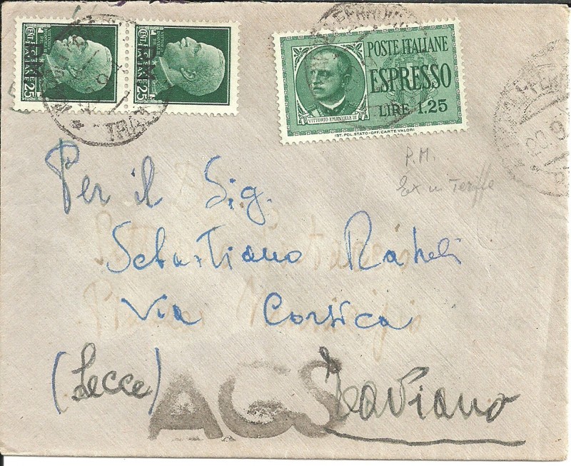 busta per espresso del 20 settembre 1944 da Napoli per Taviano (Lecce).jpg