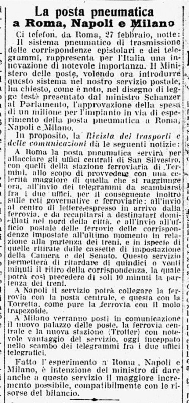 1907 - Posta penumatica a Roma Napoli e Milano, 28 febbraio 1907.jpg