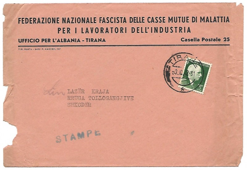 ALBANIA - 1942.10.3 Letter Stampe Tirane - Ann. 8 p.2 - T. 0,05.jpg