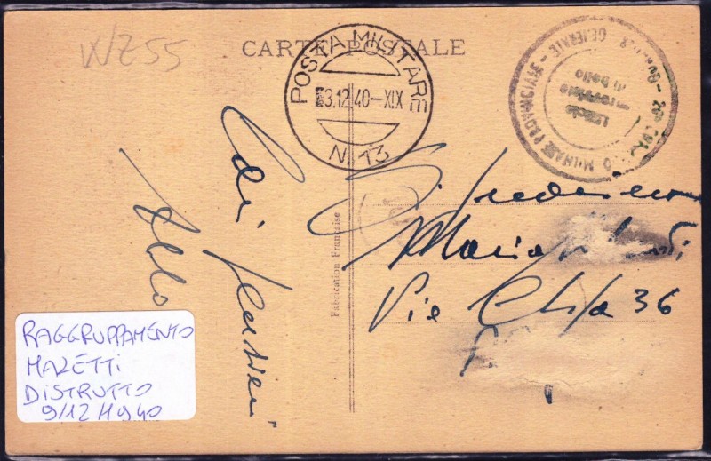 FRONTE CART.POSTALE P.M.13 IN DATA 3 DIC.1940.JPG