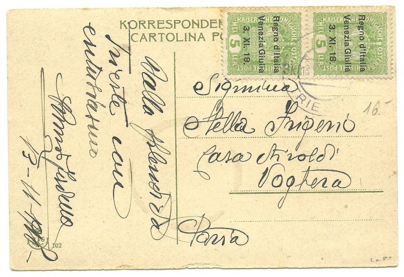 1918.11 - 16.11.18 Trieste Primo giorno nuovi francobolli sovrastampati.jpg