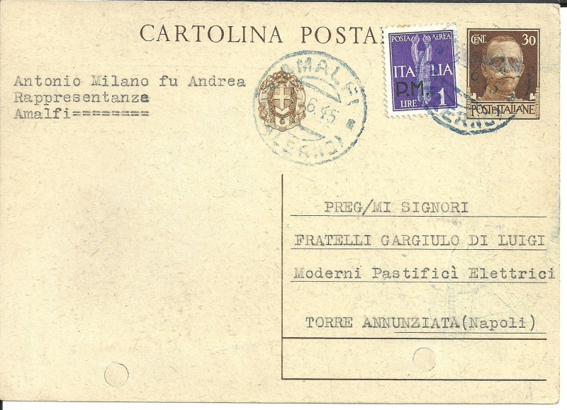 cartolina 30 cent imperiale integrata con 1 lira aereaPM  in tariffa 1 e20.jpg