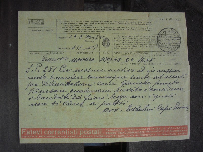 telegramma capo provincia 24 8 1944 - no accordi con banditi per zone franche.jpg